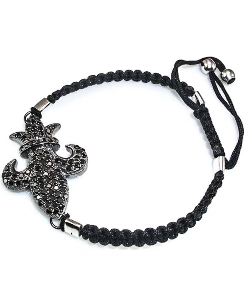 MINOPLATA PULSERA FLOR DE LIS EN PLATA Y CORDÓN NEGRO TAUPE