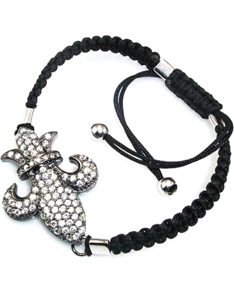 MINOPLATA PULSERA FLOR DE LYS EN PLATA Y ALGODÓN CON CIRCONITAS