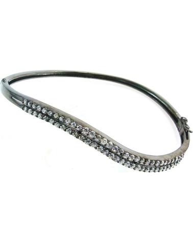 MINOPLATA PULSERA BRAZALETE DOBLE ONDA EN PLATA Y RUTENIO CON CIRCONITAS