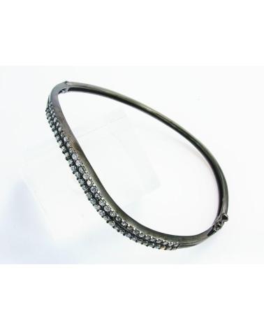 MINOPLATA PULSERA BRAZALETE DOBLE ONDA EN PLATA Y RUTENIO CON CIRCONITAS