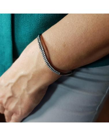 MINOPLATA PULSERA BRAZALETE DOBLE ONDA EN PLATA Y RUTENIO CON CIRCONITAS