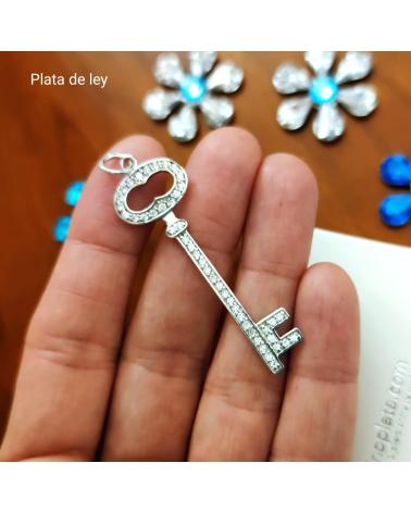 MINOPLATA COLGANTE LLAVE EN PLATA RODIADA CON CIRCONITAS