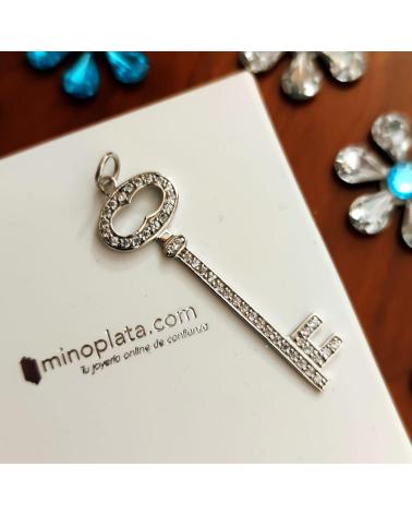 MINOPLATA COLGANTE LLAVE EN PLATA RODIADA CON CIRCONITAS