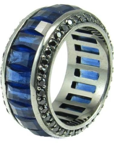 MINOPLATA RING AUS SILBER UND RUTHENIUM MIT BLAUEM KRISTALL UND SCHWARZEN ZIRKONIA