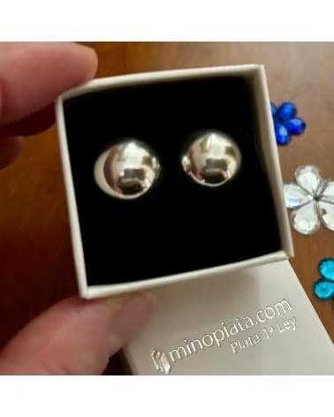 MINOPLATA PENDIENTES DE PLATA LISA MEDIA BOLA 14 MM