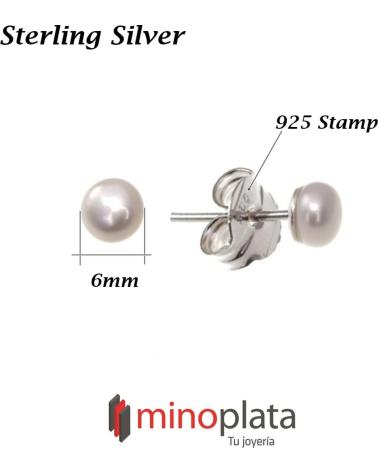 MINOPLATA PENDIENTES DE PLATA DE LEY CON PERLA BOTÓN 6 MM