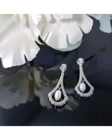 MINOPLATA PENDIENTES EN PLATA DE LEY CON PERLAS CULTIVADAS Y CIRCONITAS