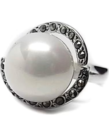 MINOPLATA ANELLO CON PERLA E BORDO IN MARCASSITE IN ARGENTO STERLING