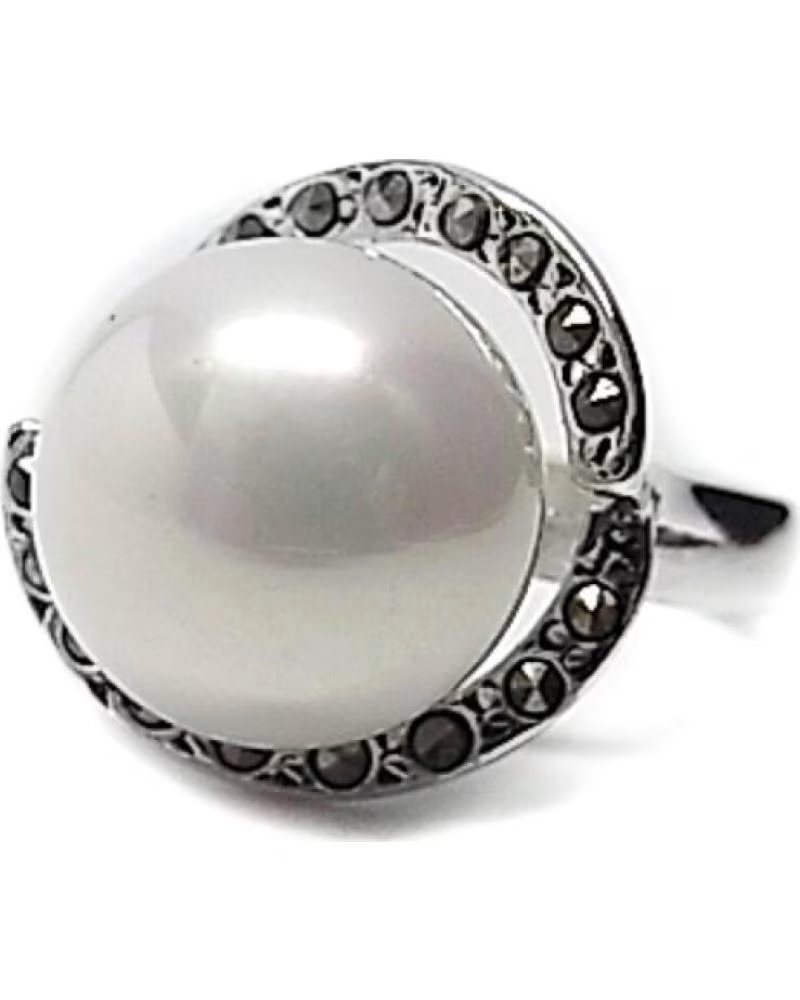 MINOPLATA ANELLO ORLA CON MARCASITI E PERLA IN ARGENTO STERLING