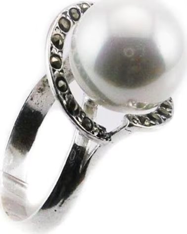 MINOPLATA RING MIT MARKASIT-EINFASSUNG UND PERLE AUS STERLINGSILBER