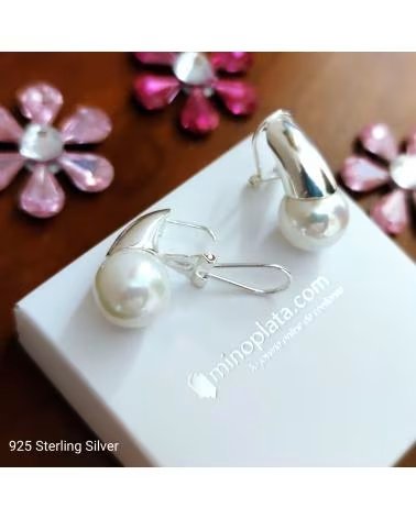 MINOPLATA PENDIENTES CON PERLAS BLANCAS DE 12 MM Y PLATA DE LEY