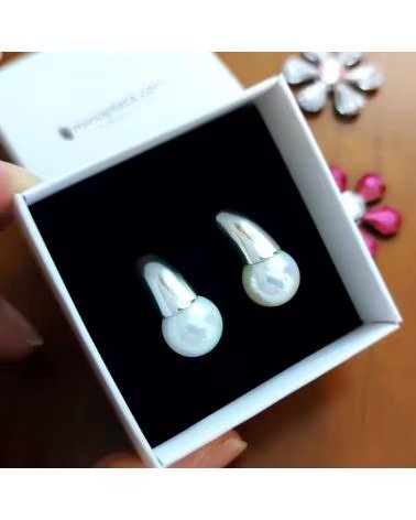 MINOPLATA PENDIENTES CON PERLAS BLANCAS DE 12 MM Y PLATA DE LEY