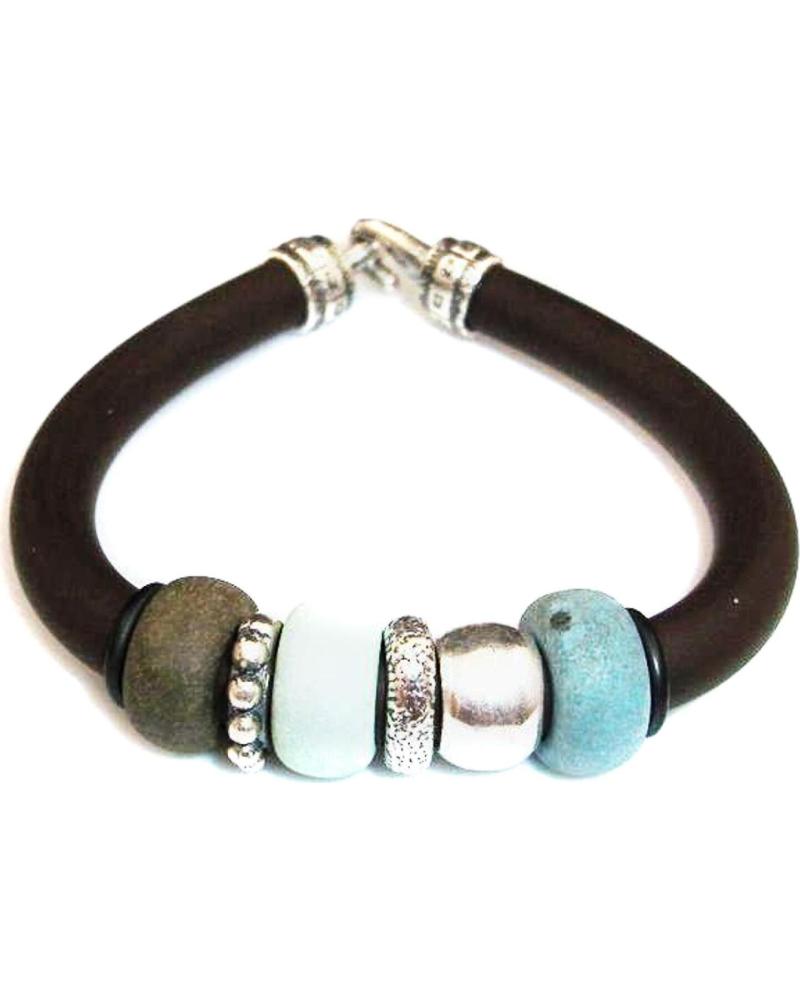 MINOPLATA PULSERA DE CAUCHO CON DETALLES EN PLATA Y RESINA
