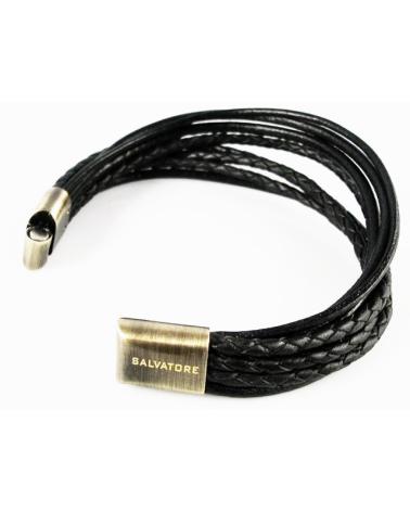 MINOPLATA PULSERA EN ACERO Y PIEL NEGRA