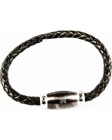 MINOPLATA PULSERA DE PIEL TRENZADA MARRÓN CON MOTIVO OVALADO DE ACERO