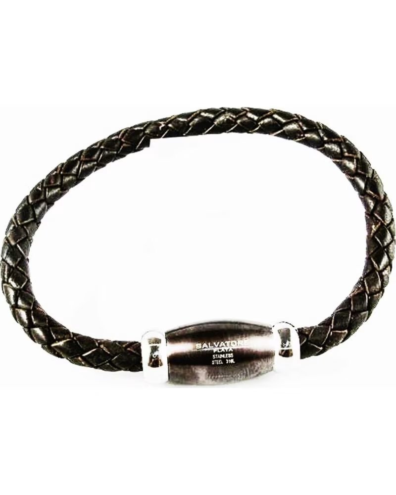 MINOPLATA PULSERA DE PIEL TRENZADA MARRÓN CON MOTIVO OVALADO DE ACERO