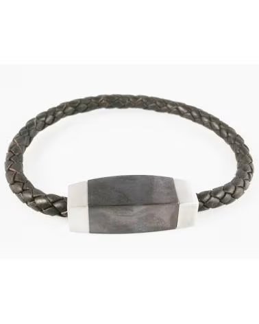 MINOPLATA PULSERA TRENZADA EN PIEL Y ACERO INOXIDABLE