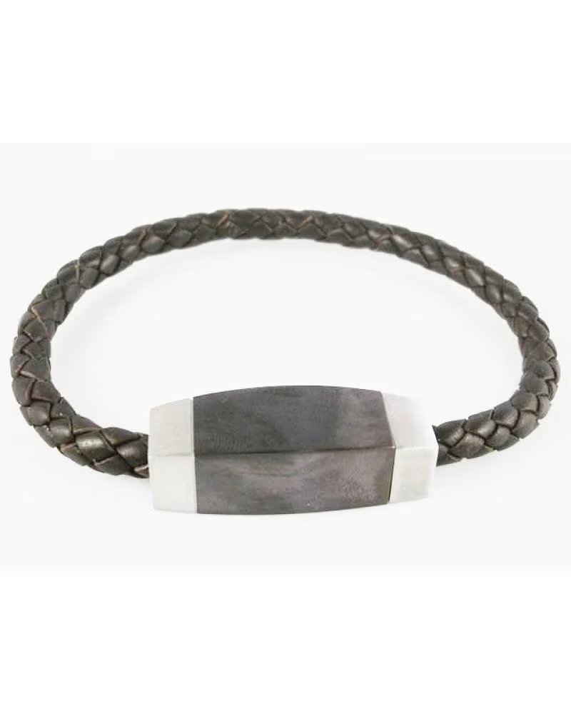 MINOPLATA PULSERA TRENZADA EN PIEL Y ACERO INOXIDABLE