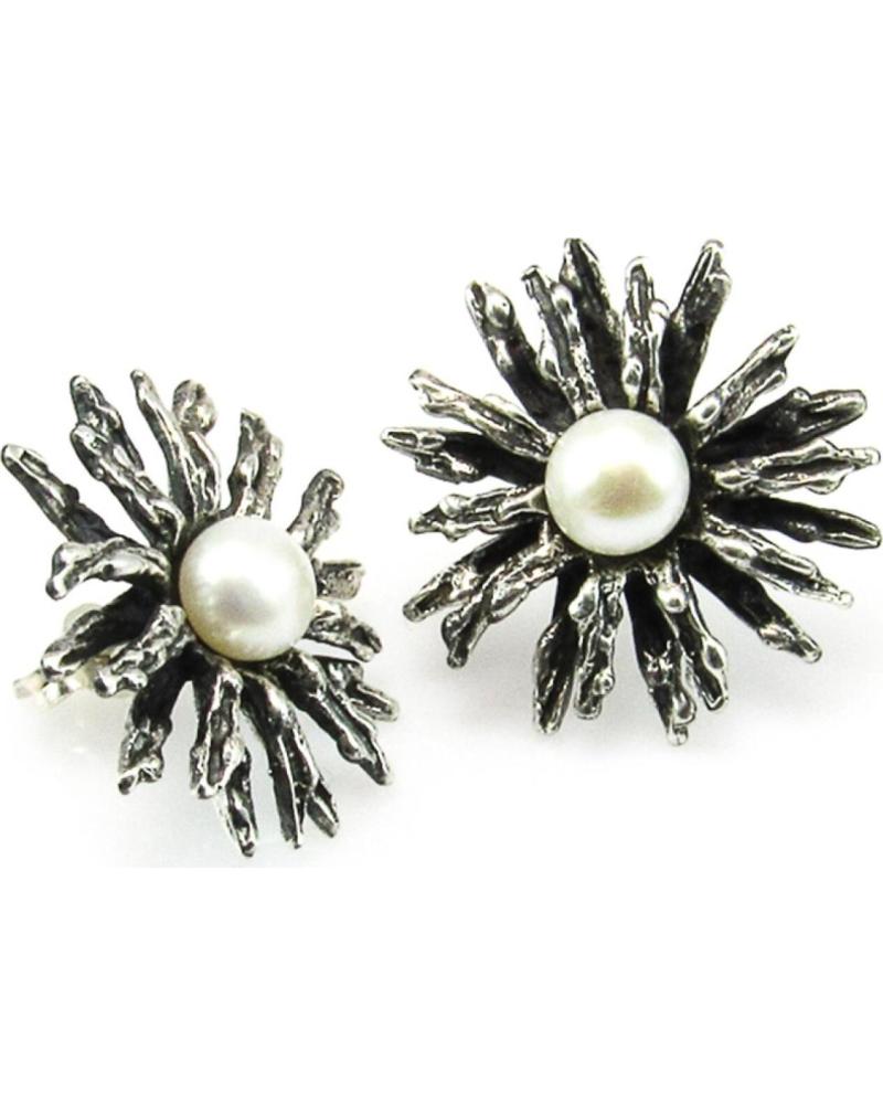 MINOPLATA PENDIENTES MARGARITA DE PLATA VIEJA CON PERLAS