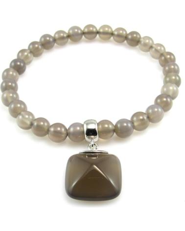 MINOPLATA PULSERA DE BOLAS 6 MM CON COLGANTE DE ÁGATA GRIS Y PLATA DE LEY RODIADA