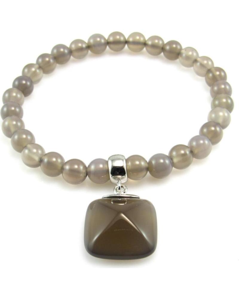 MINOPLATA PULSERA DE BOLAS 6 MM CON COLGANTE DE ÁGATA GRIS Y PLATA DE LEY RODIADA