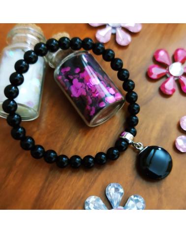 MINOPLATA PULSERA ELÁSTICA DE BOLAS DE ÓNIX 6 MM Y PLATA DE LEY