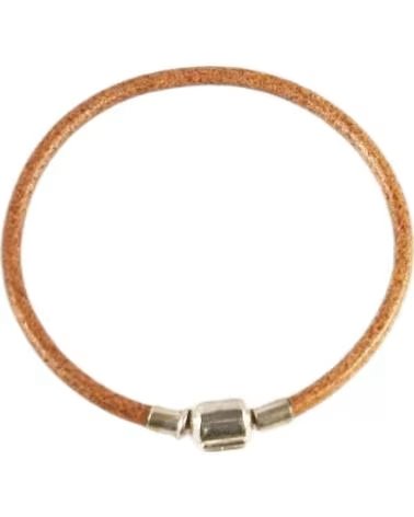 MINOPLATA PULSERA DE CUERO CAMEL 3 MM CON CIERRE DE CLIP EN PLATA DE LEY 18 CM