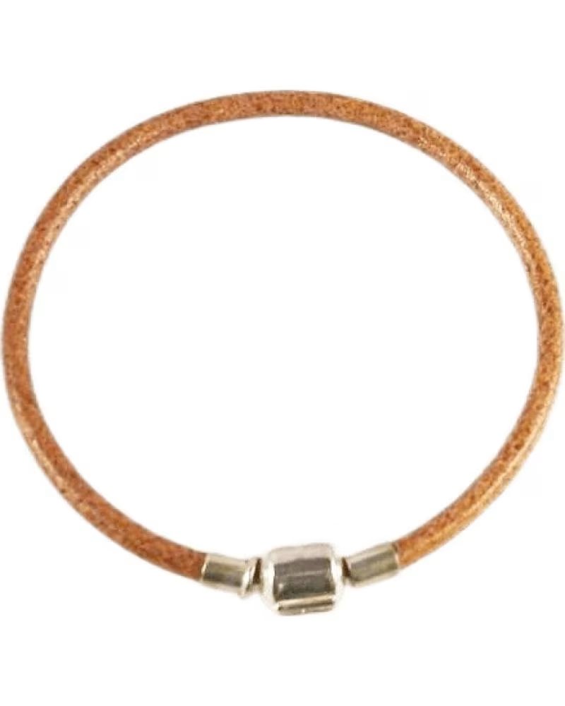 MINOPLATA ARMBAND AUS CAMELBRAUNEM LEDER 3 MM MIT CLIP-VERSCHLUSS STERLINGSILBER 18 CM