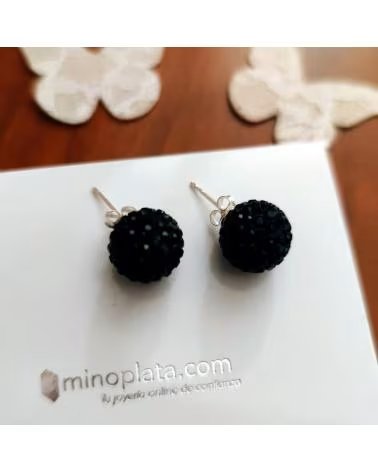 MINOPLATA PENDIENTES DE PLATA CON CRISTAL NEGRO 12 MM