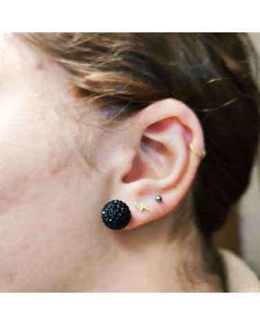 MINOPLATA PENDIENTES DE PLATA CON CRISTAL NEGRO 12 MM