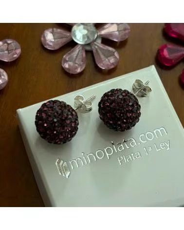 MINOPLATA PENDIENTES 12 MM DE PLATA CON CRISTAL BERENJENA