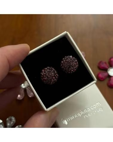 MINOPLATA PENDIENTES 12 MM DE PLATA CON CRISTAL BERENJENA
