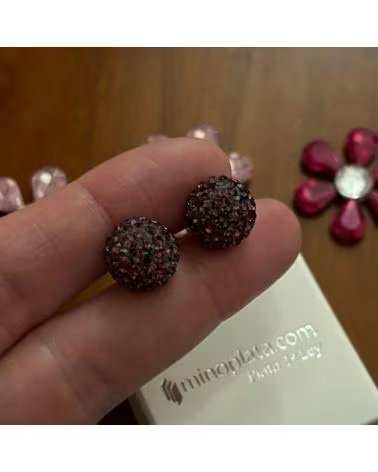MINOPLATA PENDIENTES 12 MM DE PLATA CON CRISTAL BERENJENA