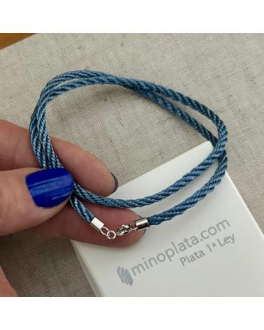 MINOPLATA CORDÓN DE SEDA AZUL TRENZADO CON CIERRE DE PLATA 45 CM