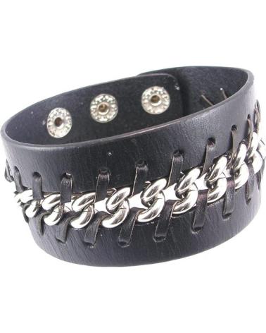 MINOPLATA PULSERA DE PIEL NEGRA CON CADENA DE ACERO ENTRELAZADA