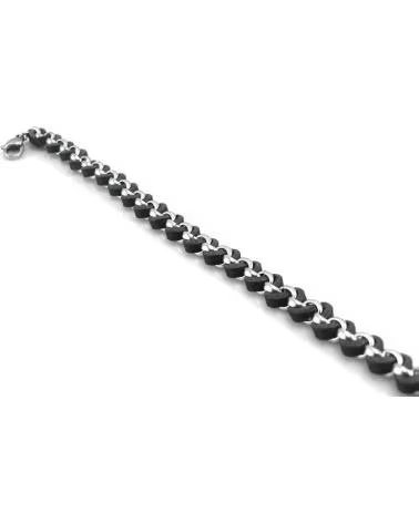 MINOPLATA PULSERA ROLO DE ACERO INOXIDABLE CON PIEL NEGRA