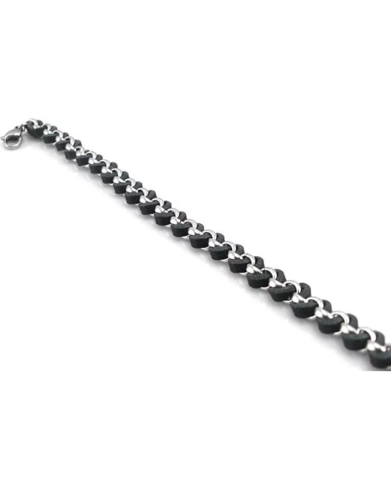 MINOPLATA PULSERA ROLO DE ACERO INOXIDABLE CON PIEL NEGRA