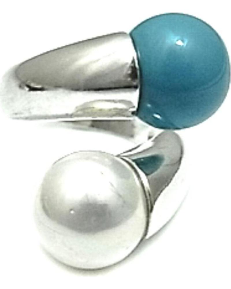 MINOPLATA SORTIJA DE PLATA CON DOBLE PERLA BLANCA Y TURQUESA 12 MM