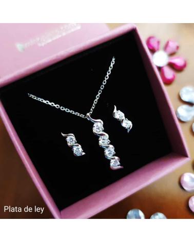 MINOPLATA CONJUNTO DE GARGANTILLA Y PENDIENTES EN PLATA DE LEY CON CIRCONITAS