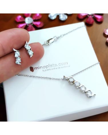 MINOPLATA CONJUNTO DE GARGANTILLA Y PENDIENTES EN PLATA DE LEY CON CIRCONITAS