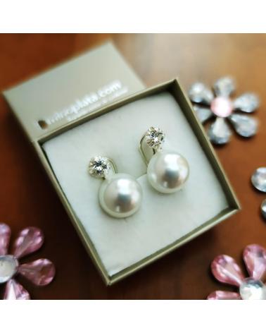 MINOPLATA PENDIENTES DE PLATA JAPONESA CON PERLA BLANCA 12 MM Y CIERRE OMEGA