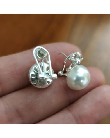 MINOPLATA PENDIENTES DE PLATA JAPONESA CON PERLA BLANCA 12 MM Y CIERRE OMEGA