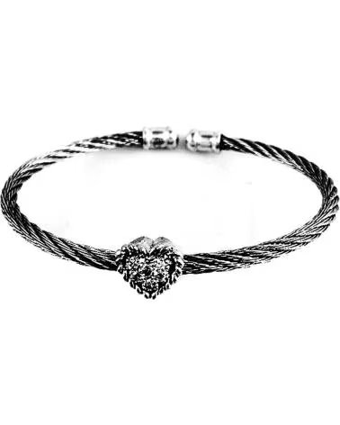 MINOPLATA PULSERA DE ACERO CON CORAZÓN DE PLATA Y CIRCONITAS