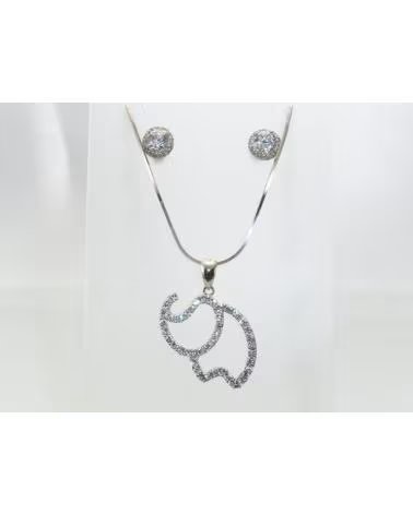 MINOPLATA PARURE COLLIER ET BOUCLES D´OREILLES ÉLÉPHANT EN ARGENT RHODIÉ