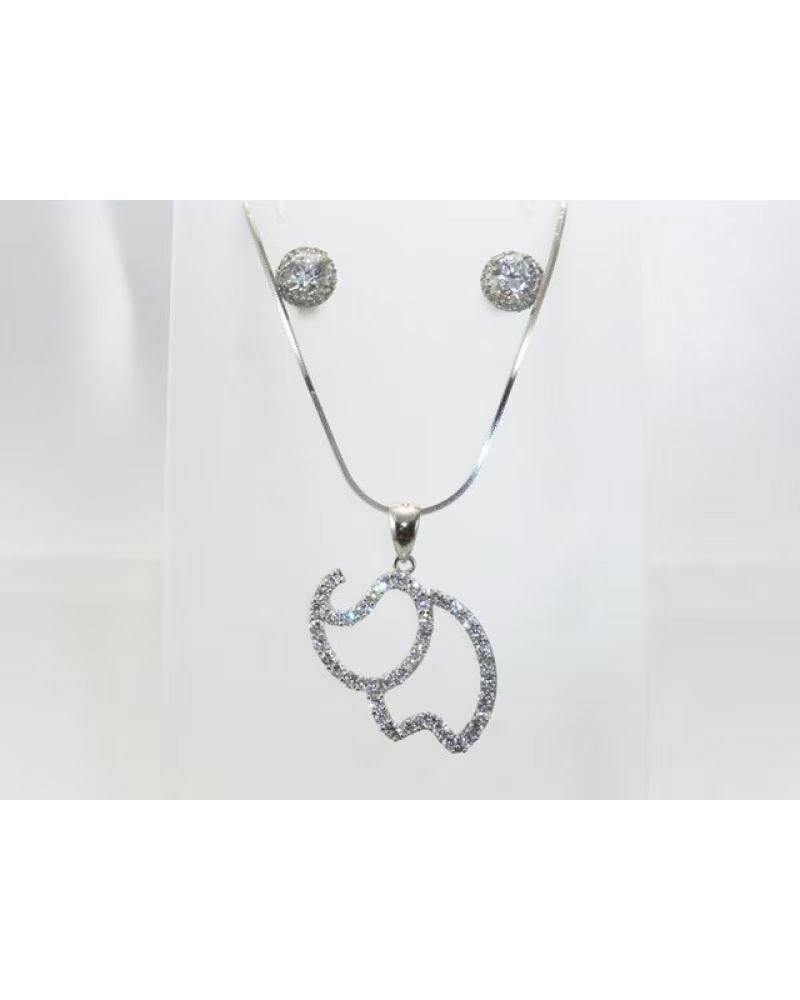 MINOPLATA PARURE COLLIER ET BOUCLES D´OREILLES ÉLÉPHANT EN ARGENT RHODIÉ