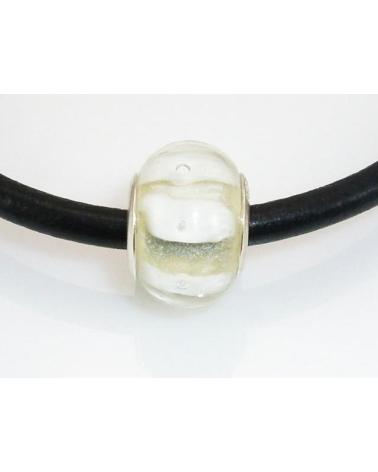 MINOPLATA ABALORIO EN CRISTAL DE MURANO TRANSPARENTE Y BLANCO CON PLATA DE LEY