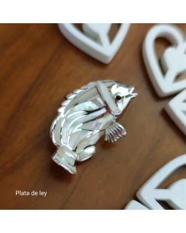 MINOPLATA SPILLA CIONDOLO PESCE IN ARGENTO STERLING E MADREPERLA