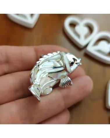 MINOPLATA SPILLA CIONDOLO PESCE IN ARGENTO STERLING E MADREPERLA