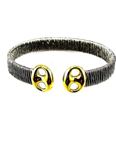 MINOPLATA BRAZALETE MALLA DE ACERO CON CALABROTES DE PLATA DORADA