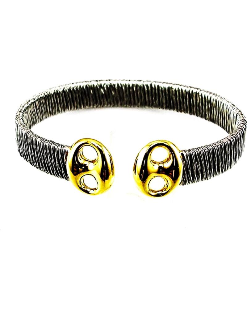 MINOPLATA BRAZALETE MALLA DE ACERO CON CALABROTES DE PLATA DORADA